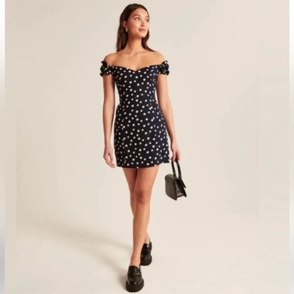 Abercrombie & Fitch Navy Polka Dot Linen Mini Dress - Picture 1 of 6